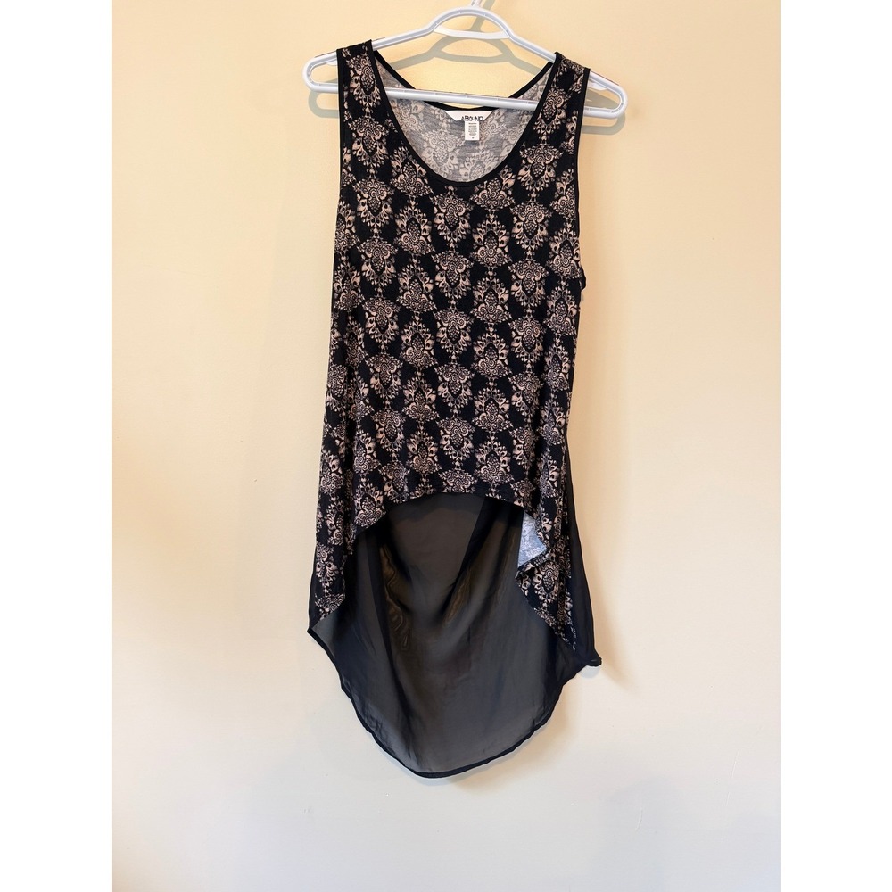 Abound Damask High-Low Tank Top Sheer Racerback Size Medium Goth Boho